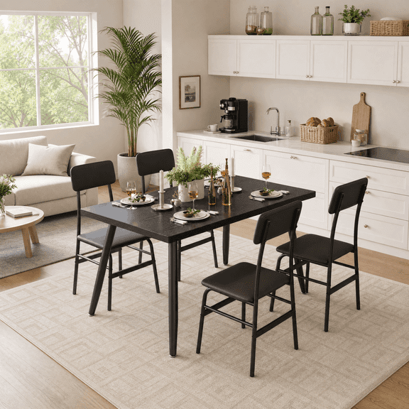 Asofer 5-Piece Dining Set for 4, Modern Solid Wood Kitchen Table and 4 Upholstered Chairs, Small Space Dinette Set for Apartment
