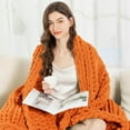 thumbnail image 4 of Chunky Knit Blanket Throw, 100% Hand Knit Chenille Throw Blanket for Sofa & Home Decor, Soft and Cozy Knitted Throw Blankets (Orange, 51"x63"), 4 of 17