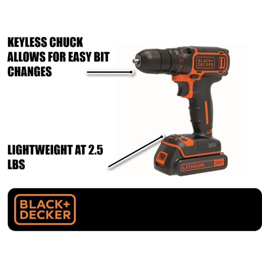 Taladro inalámbrico BLACK+DECKER 20V de 3/8 pulgadas, 1.5Ah, batería y cargador incluidos 3