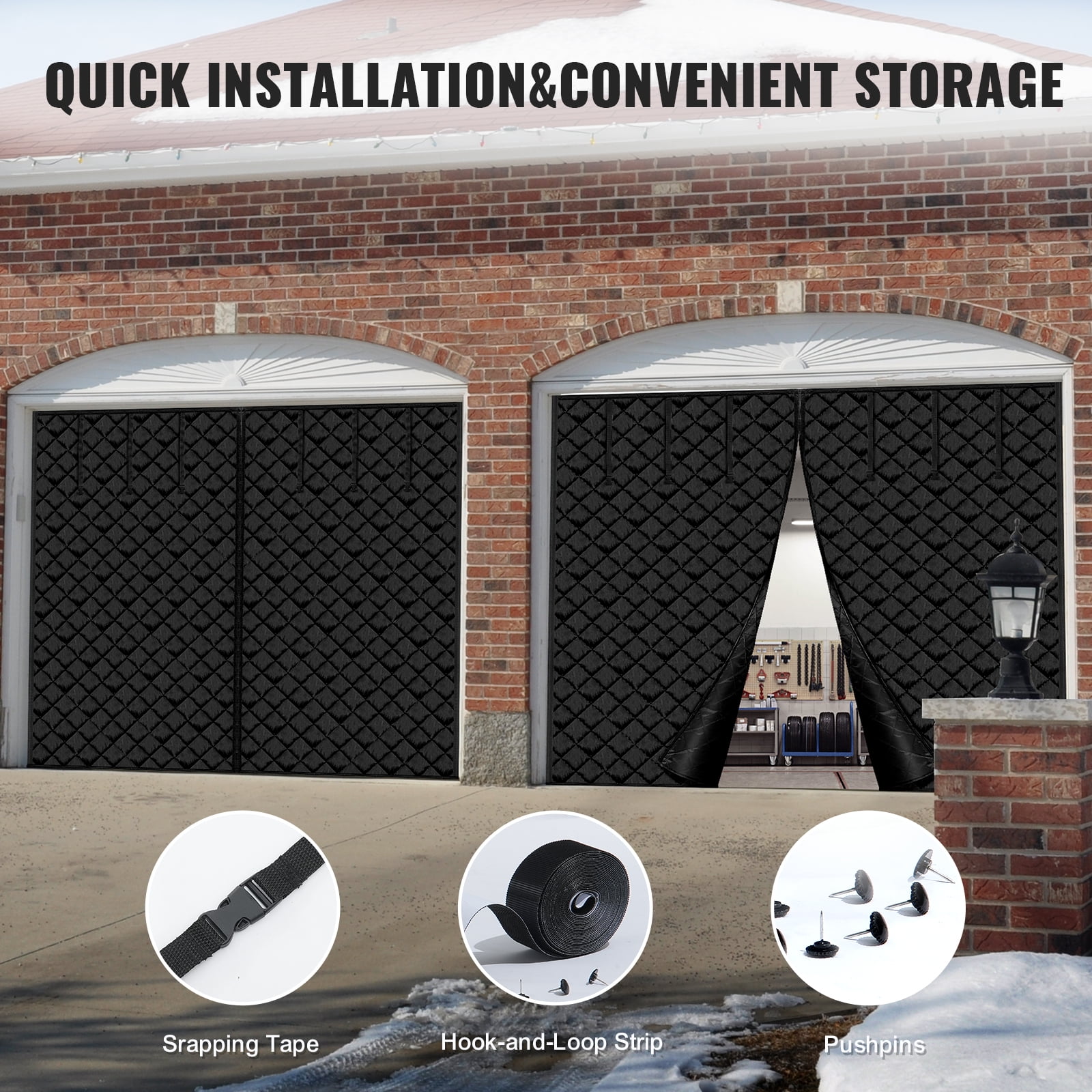 VEVOR Garage Door Screen for Winter, 9x7FT, Garage Door Insulation Kit, Magnetic Thermal Insulated Door Curtain with 300D Oxford Fabric Heavy Duty Weighted Bottom, Easy Assembly for Garage Door