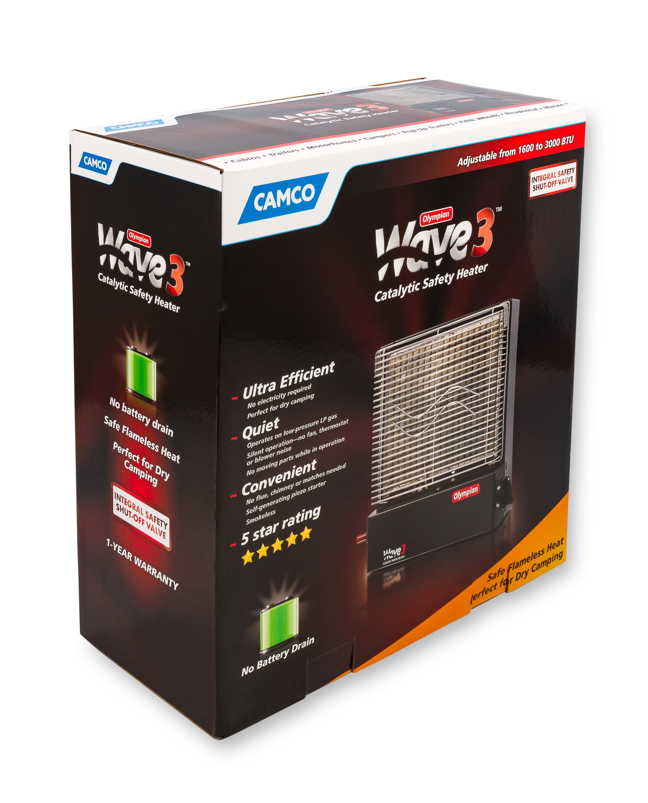 Camco Olympian RV Wave3 LP Gas Catalytic Safety Heater, Adjustable