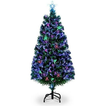 6FT Pre-Lit Fiber Optic Artificial Christmas Tree, with Multicolor Led Lights and Snowflakes