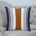 thumbnail image 4 of 18x18 Pillow Covers Set of 2, Modern Brown Blue Throw Pillow Covers Decorative Couch Cushion Case, Boho Contemporary Geometric Striped Microfiber Square Pillowcases for Bedroom Car Living Room, 4 of 7