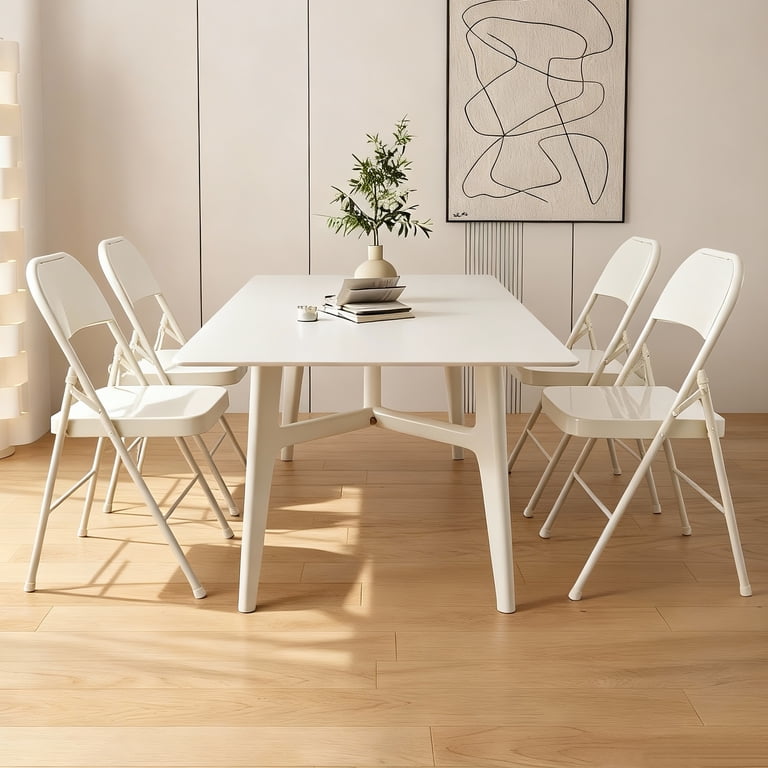 Mainstays All-Steel Metal Folding Chair, Cream (Set of 6