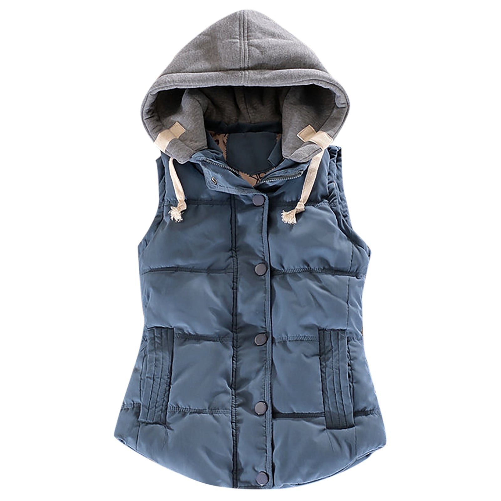 Womens Sleeveless Quilted Puffer Vest Hooded Button Down Padded Coats Winter Gilet Jacket Outerwear with Pockets Walmart