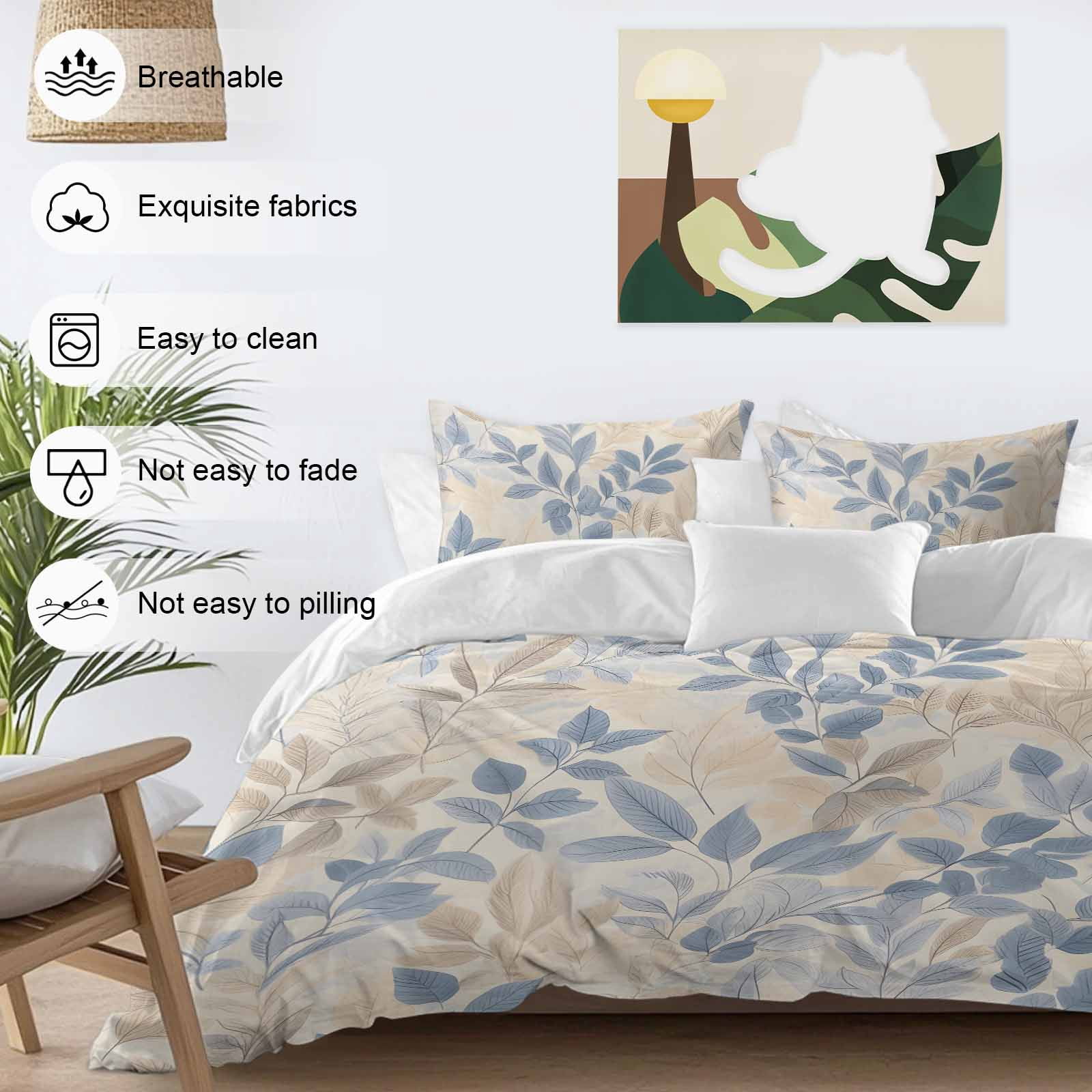 Blue Yellow Botanical Bedding 3 Piece Duvet Cover Set Twin Size, Vintage Spring Summer Soft Microfiber Comforter Cover with Zipper Closure & Pillowcases, Wrinkle & FadeResistant Quilt Cover