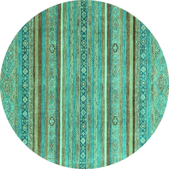 Ahgly Company Indoor Round Oriental Turquoise Blue Modern Area Rugs, 4' Round