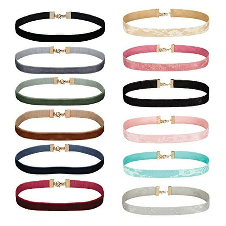 - BodyJ4You Choker Necklace Velvet Pink Red Black Lace Adjustable Thin Collar 12 Pieces