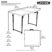 Lifetime 4 Foot Fold-in-Half Adjustable Height Table, Indoor/Outdoor Essential, White (80509)
