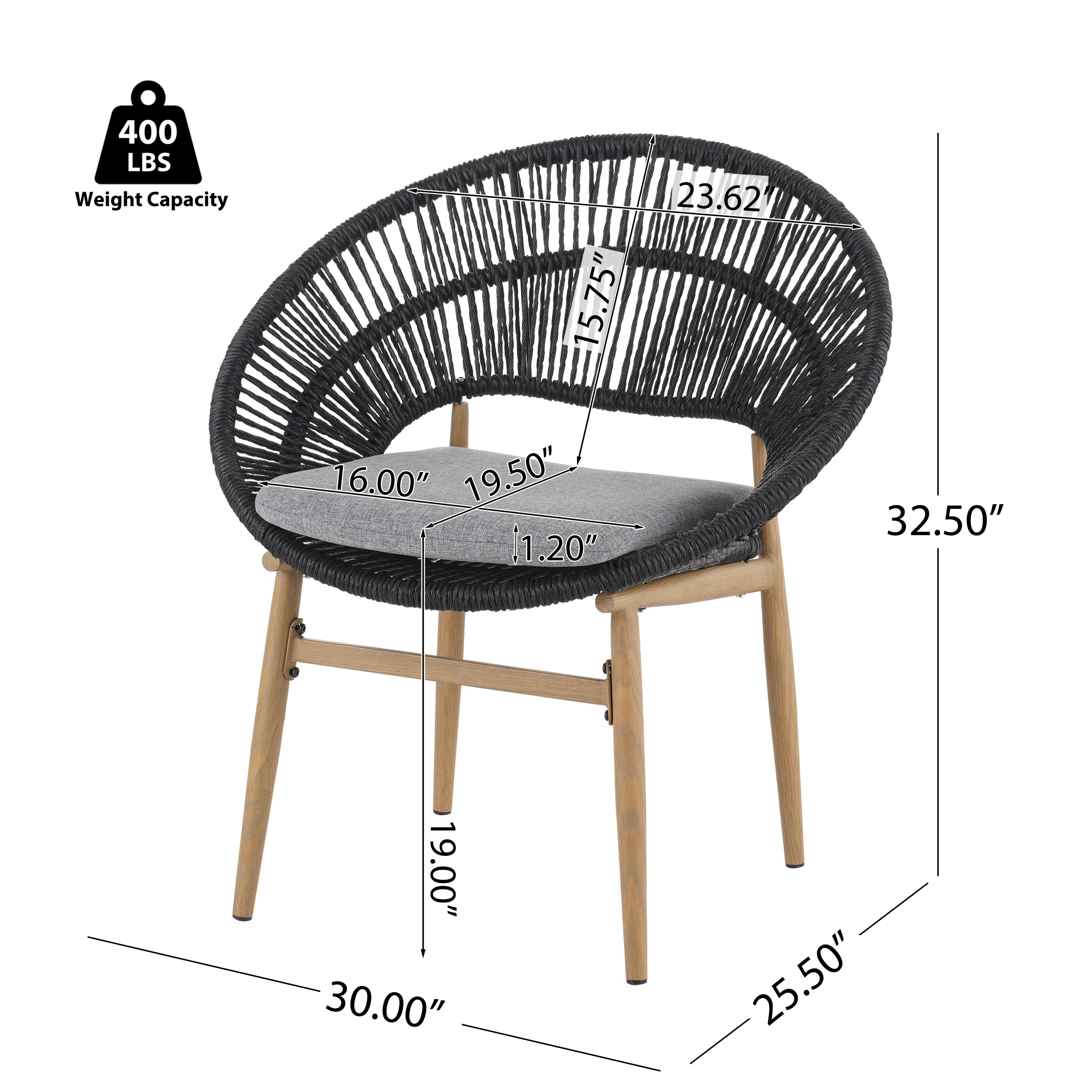 Outdoor Wicker Papasan Style Dining Chair for Patio Garden, Dark Gray