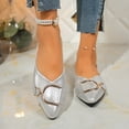thumbnail image 2 of Flat Shoes for women Metal Chain Pointed Toe Ballet Shoes Slip on Work Business Dress Shoes Casual Soft Walking Shoes Silver Size 9.5, 2 of 6