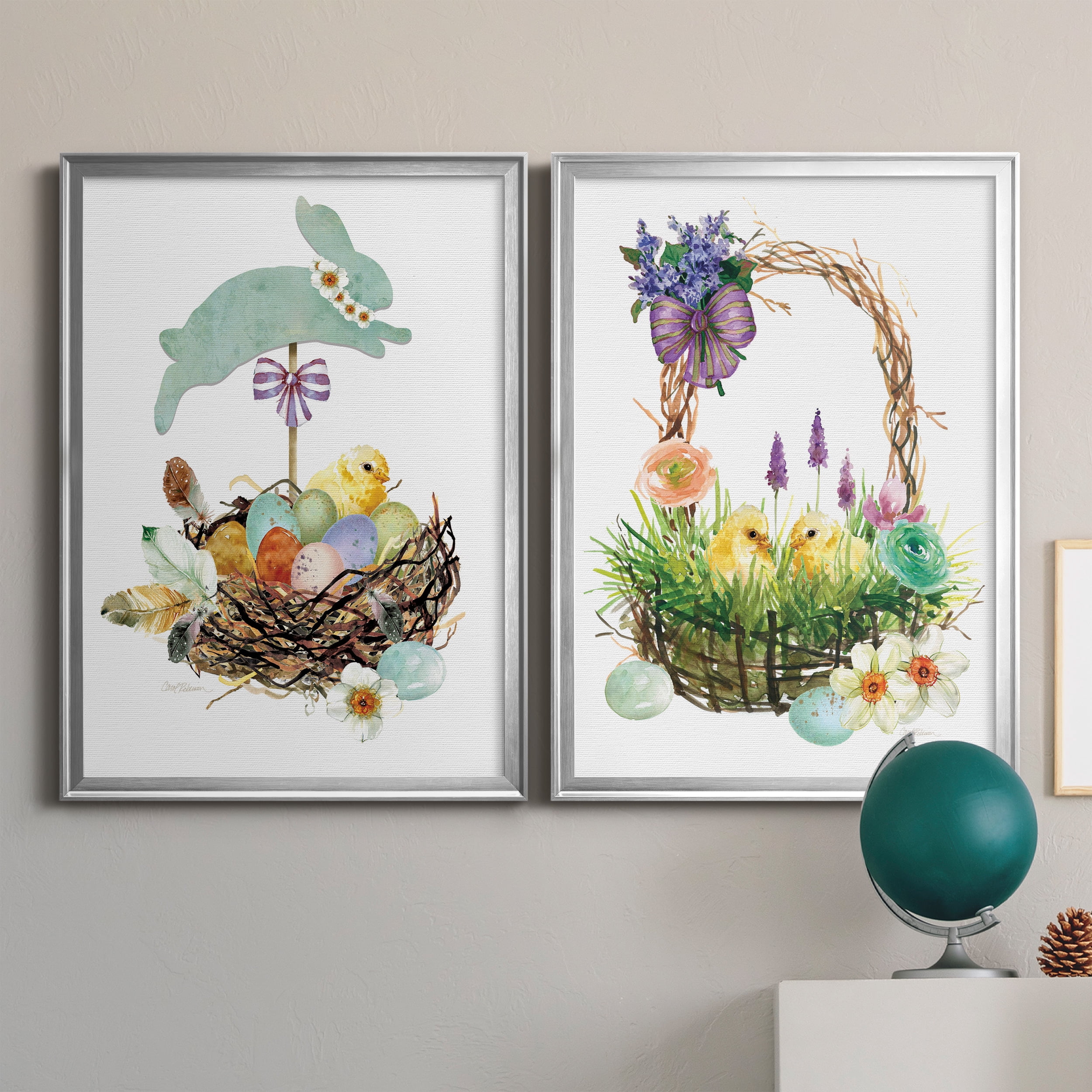 2 Piece Set Bunny Hop Premium Framed Canvas - Ready to Hang - 26.5 x 36.5 Each - Silver Frame