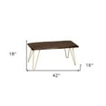thumbnail image 3 of 42" Gold And Rustic Brown Solid Wood Live Edge Rectangular Coffee Table, 3 of 6