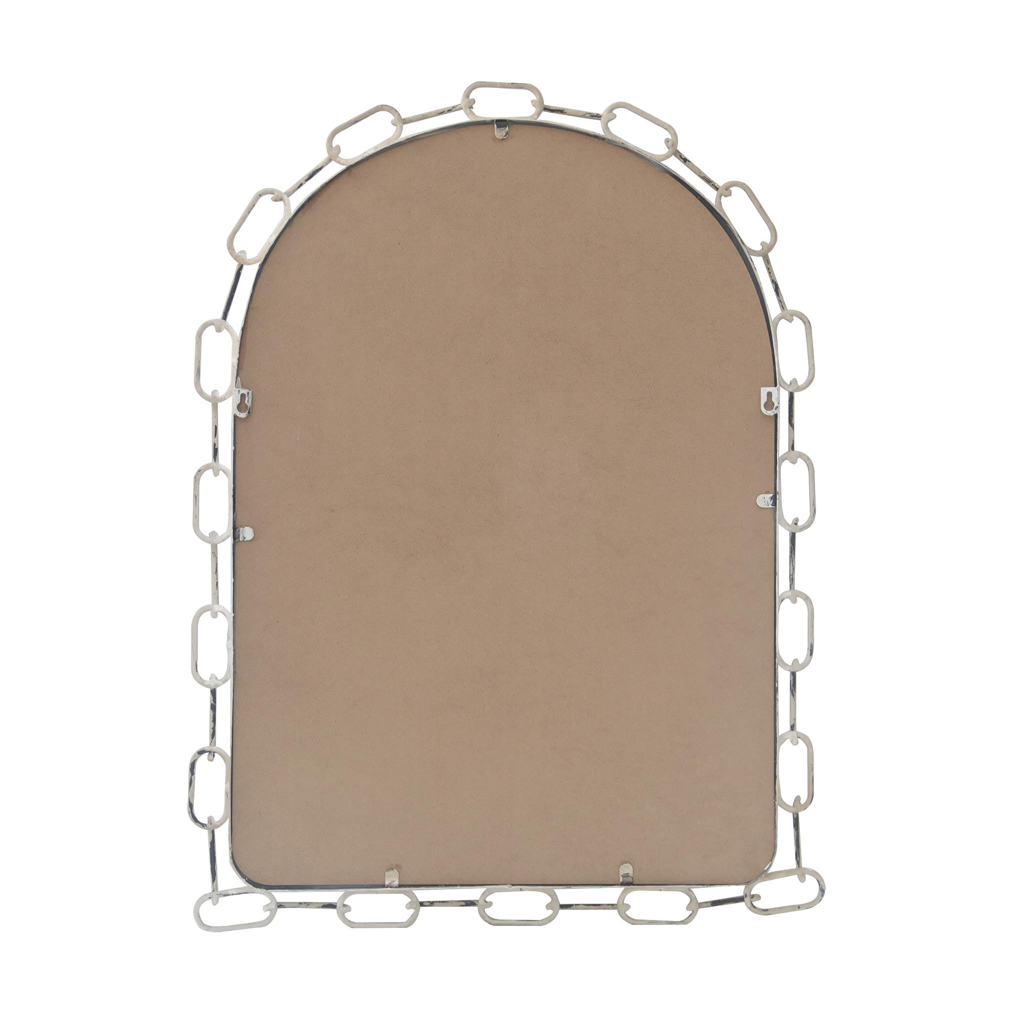 Parisloft Arched Metal Chain Link Wall Mirror, Farmhouse Rustic Metal Wall Mirror for Bedroom, Bathroom, Livingroom, Entry, Distressed White and Gold, 23.375 x 31.625 Inch