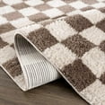 thumbnail image 6 of BoutiqueRugs Canika Modern Checkered Shag Rug - High Pile Fluffy Shaggy Carpet for Hallway, Nursery, Playroom, Girls Boys Room - Machine Washable - Peach, Dark Brown - 2' x 2'11", 6 of 11