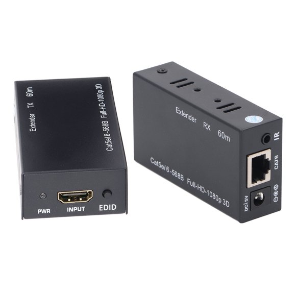 65.6 Yards Extension, Aluminium Alloy HD Ethernet Extender Transmit Receiver, Infrared Remote Control, Anti Interference, CAT6 Cable, for Monitoring Computer
