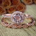 thumbnail image 3 of Antique Vintage Design 2 carat Round Real Morganite Diamond Halo Bridal Wedding Ring Set Sterling Silver with 18k Gold Plating, 3 of 6