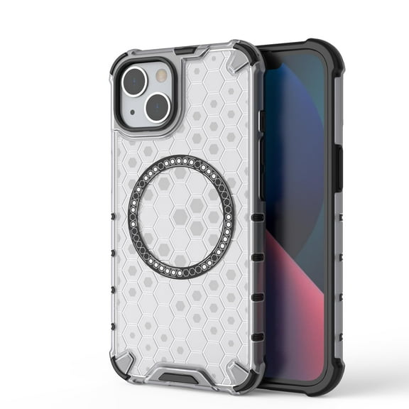 Strong Magnetic for iPhone 14 Case, Military Grade Drop Protection, Compatible with MagSafe, Shockproof Anti-Fingerprint Honeycomb Pattern Translucent Slim Phone Protective Cover,White