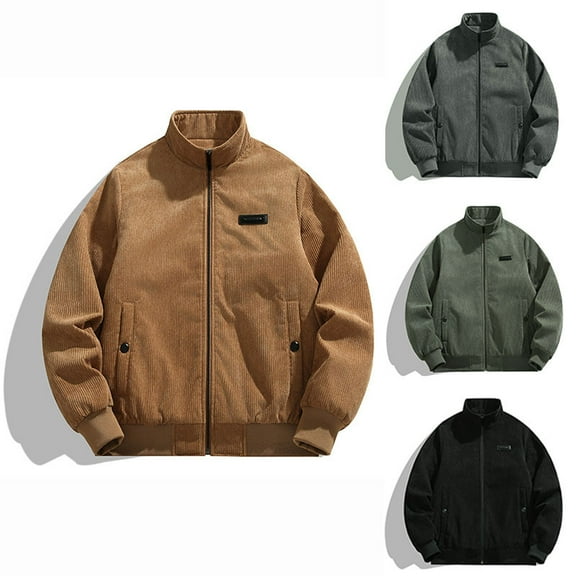 Brondbend Men Jacket Men Coats Mock Neck Long Sleeved Zipper Pocket Outerwear Solid Color Stylish Jacket Loose Festival Tops Black