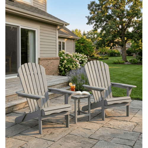 DEGUO Wood Lounge Patio Chair for Garden Outdoor Wooden Folding Adirondack Chair Set of 2 Solid Wood Lounge Patio Chair for Garden, Lawn, Backyard-Gray