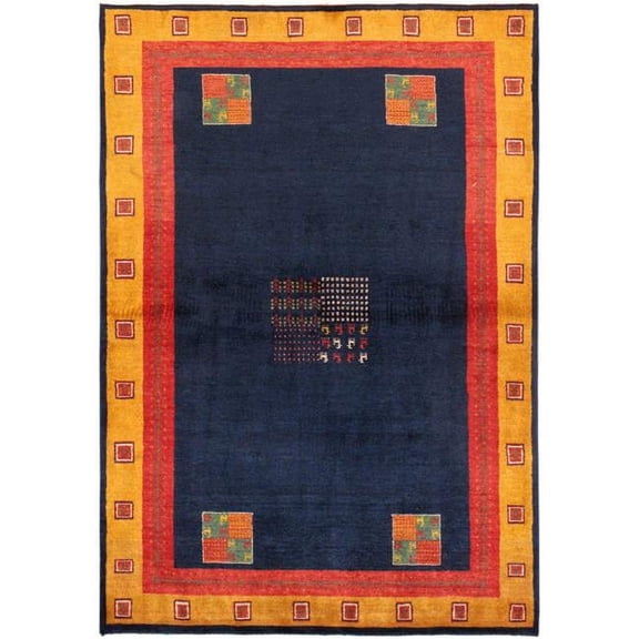 Gabbeh Collection Hand-Knotted Lamb's Wool Area Rug- 4' 0' X 5' 11'