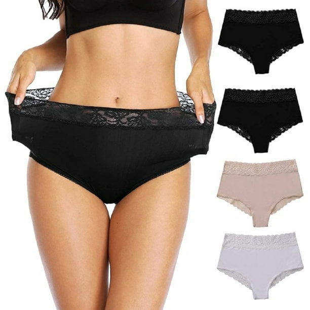 Charmo Womens Lace Panties High Waisted Underwear Stretch Briefs 4 Pack 