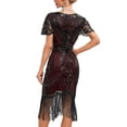 thumbnail image 5 of Coat for Women 1920s Flapper Party Dress Set with Knee Length Sequined Dress and Tassels Hem Accessories, 5 of 7
