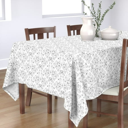 

Cotton Sateen Tablecloth 70 x 144 - Black White Skull Damask Artistic Halloween Print Custom Table Linens by Spoonflower