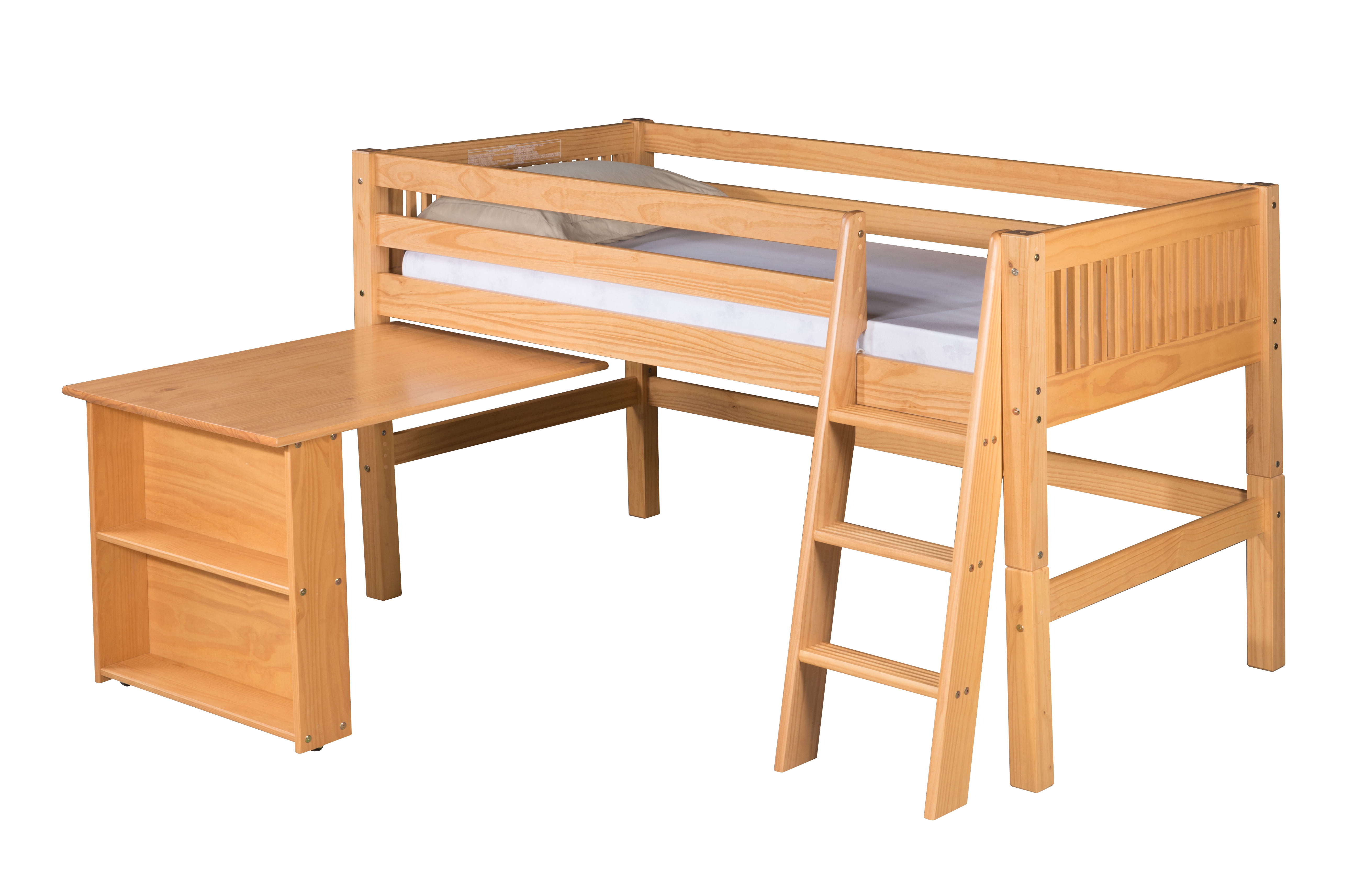 Camaflexi Twin Size Low Loft Bed with Retractable Desk Mission