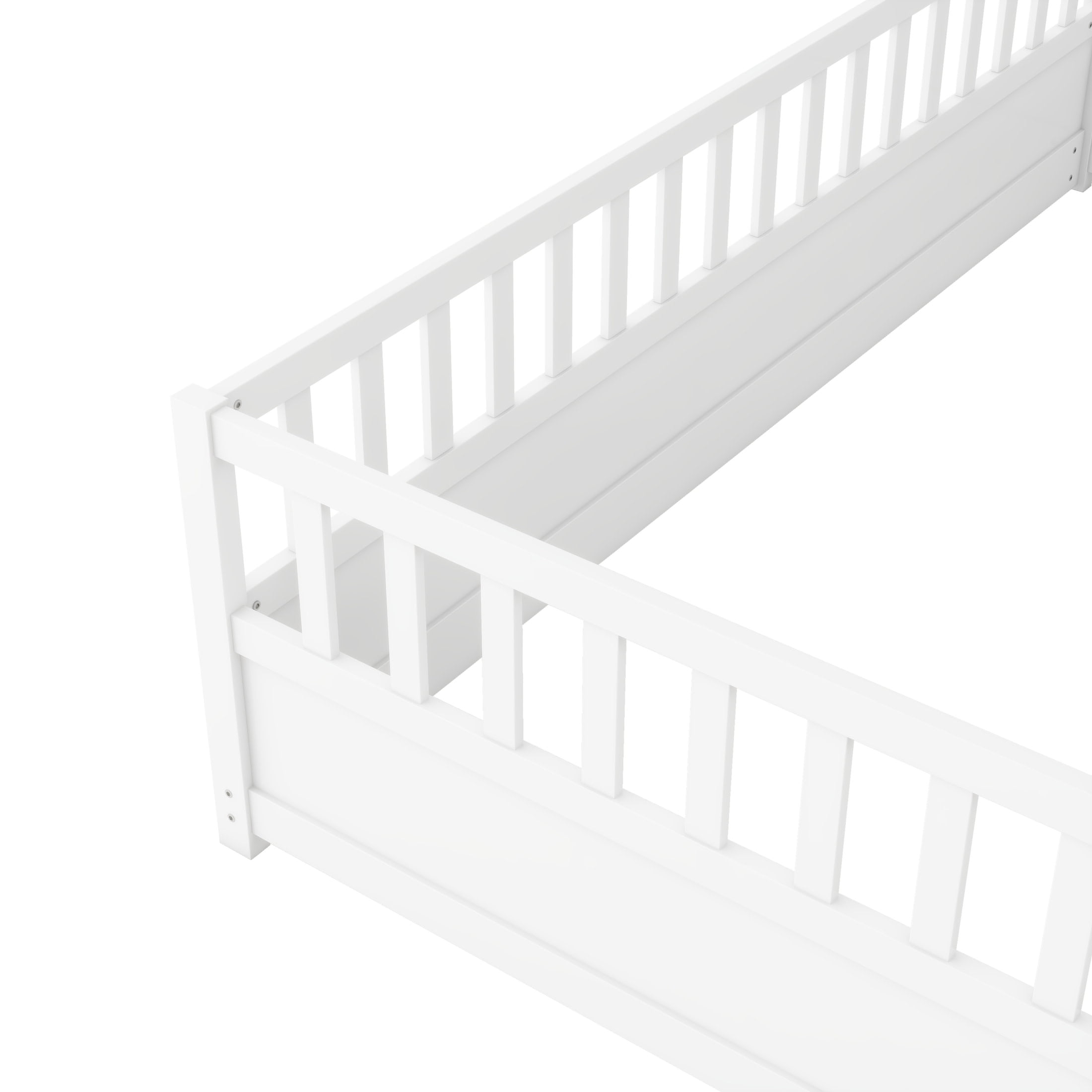 Noble House Twin Size Montessori Floor Bed with Safety Guardrails and Door, Wood Kids Bed Frame, White