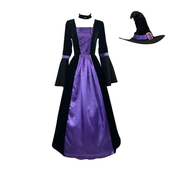 AnuYalue Adult Witch Costume Women Gothic Vampire Halloween Party Cosplay Dress with Hat