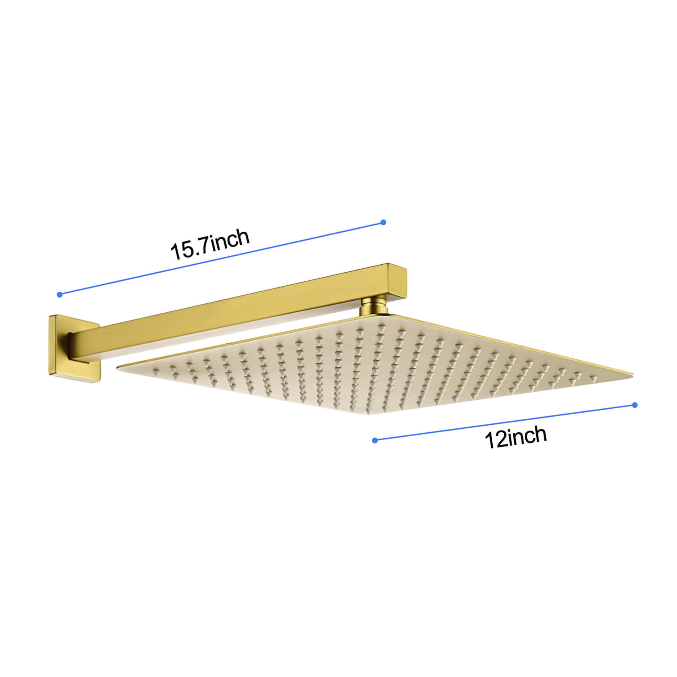 JERFIT 12 Inch Square Rain Shower Head Wall Mount, Brushed Gold Stainless Steel, High Pressure Rainfall Showerhead with Easy Installation