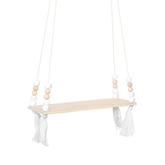 WORGEOUS  Rope Floating Shelf Macrame Hanging Shelves Wall Mount Hook Rack White