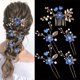 thumbnail image 4 of 5 piezas de horquillas para el pelo de novia con flores, peineta de perlas de cristal, tocado, accesorios para el cabello de boda dorados, diamantes de imitación, compañero de novia, 4 of 5