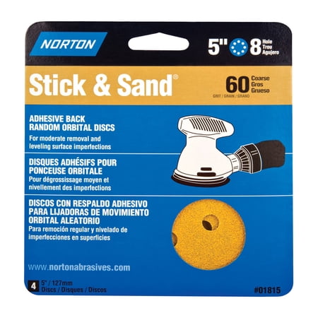 UPC: 0076607018151 | Norton Stick & Sand 5 in. Aluminum Oxide Adhesive A290 Sanding Disc 60 Grit Coarse 4 pk
