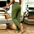 thumbnail image 5 of Fnooota Women's Straight Leg Pants, Side Slit Hem Stretchy Elastic Waist Casual Trousers with Pockets Green Size XL, 5 of 5