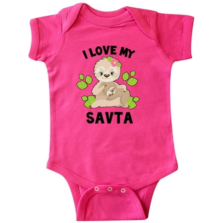 

Inktastic Cute Sloth I Love My Savta with Green Leaves Gift Baby Boy or Baby Girl Bodysuit