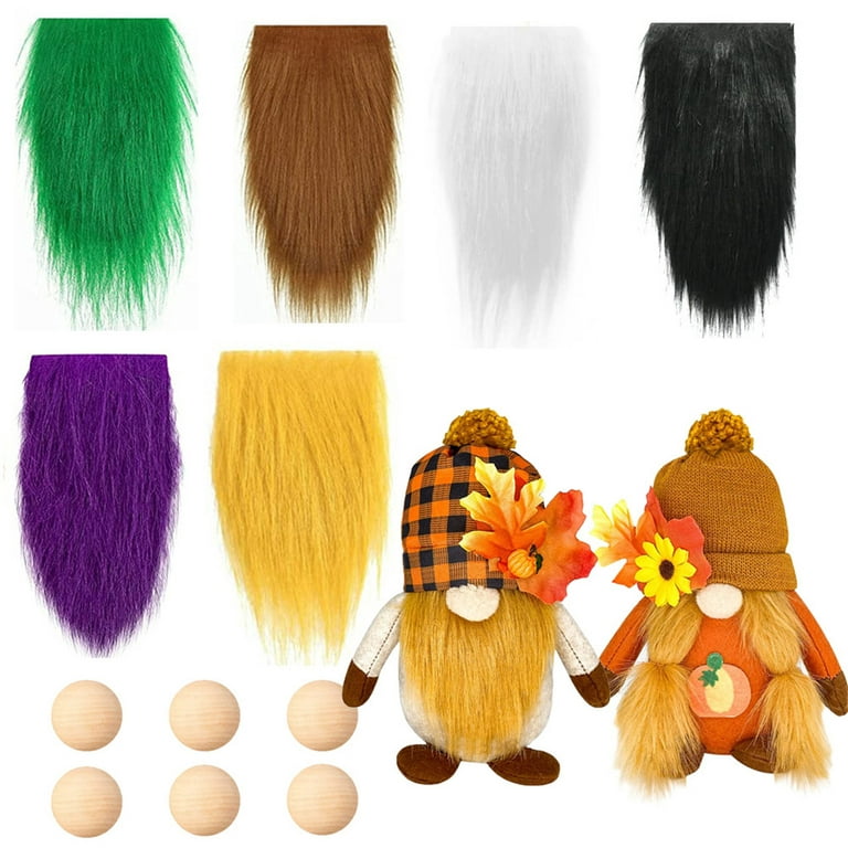 6 Pcs Pre-Cut Gnome Beard 6 Colors Faux Fur Gnome Beards with 6 Pcs Wood  Ball Nose for DIY Handmade Christmas Gnomes Y5GB