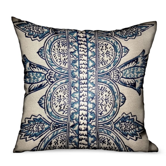 Plutus Brands Aristocratic Floret White/ Blue Paisley Luxury Outdoor/Indoor Throw Pillow