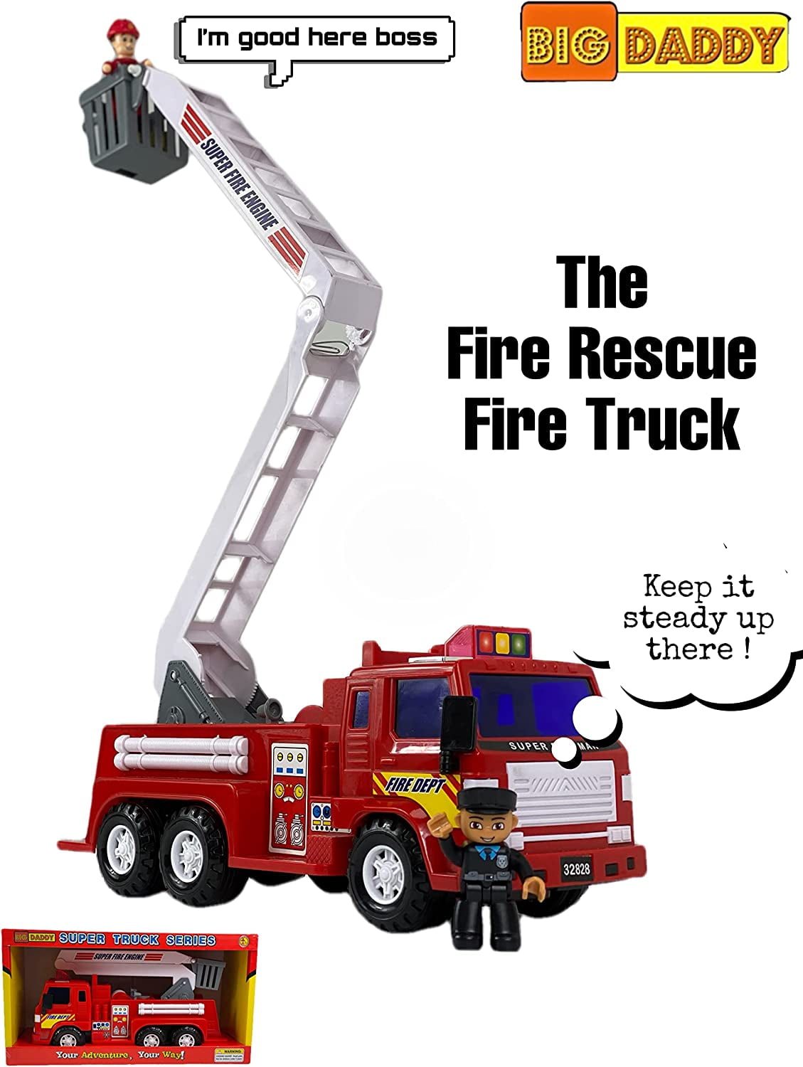 Big Daddy Medium Duty Friction Powered Fire Truck with Extendable Ladder  Holiday Toy Truck