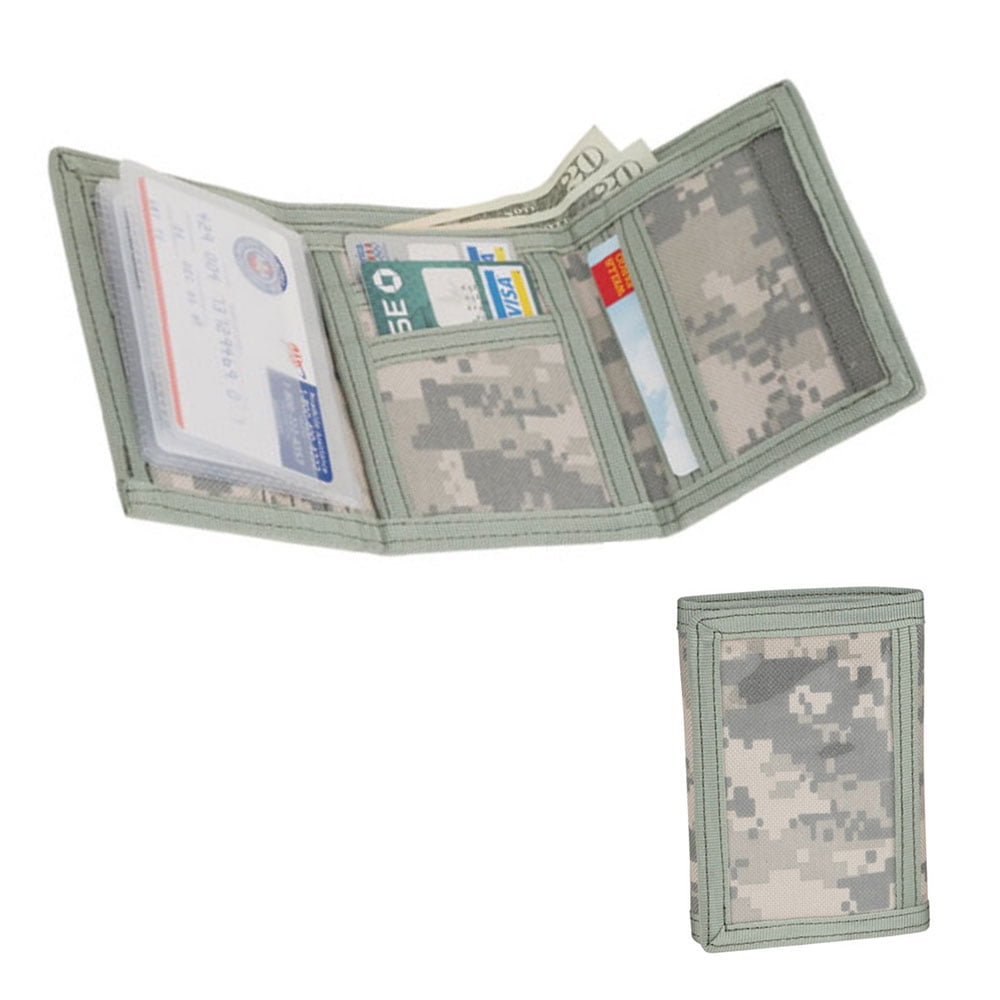 Slim Tri-Fold Mens Wallet Digital ACU Gray Camouflage Army Military Hook Loop