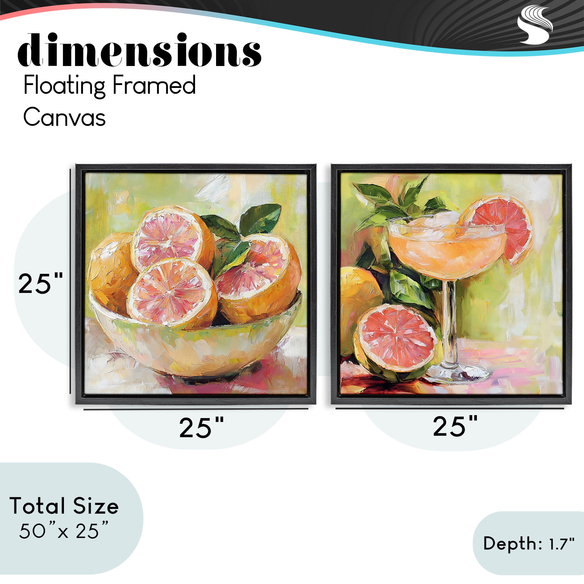Stupell Industries Grapefruit Bowl & Cocktail 2 Piece Black Framed Floater Canvas Set, design by Riley B