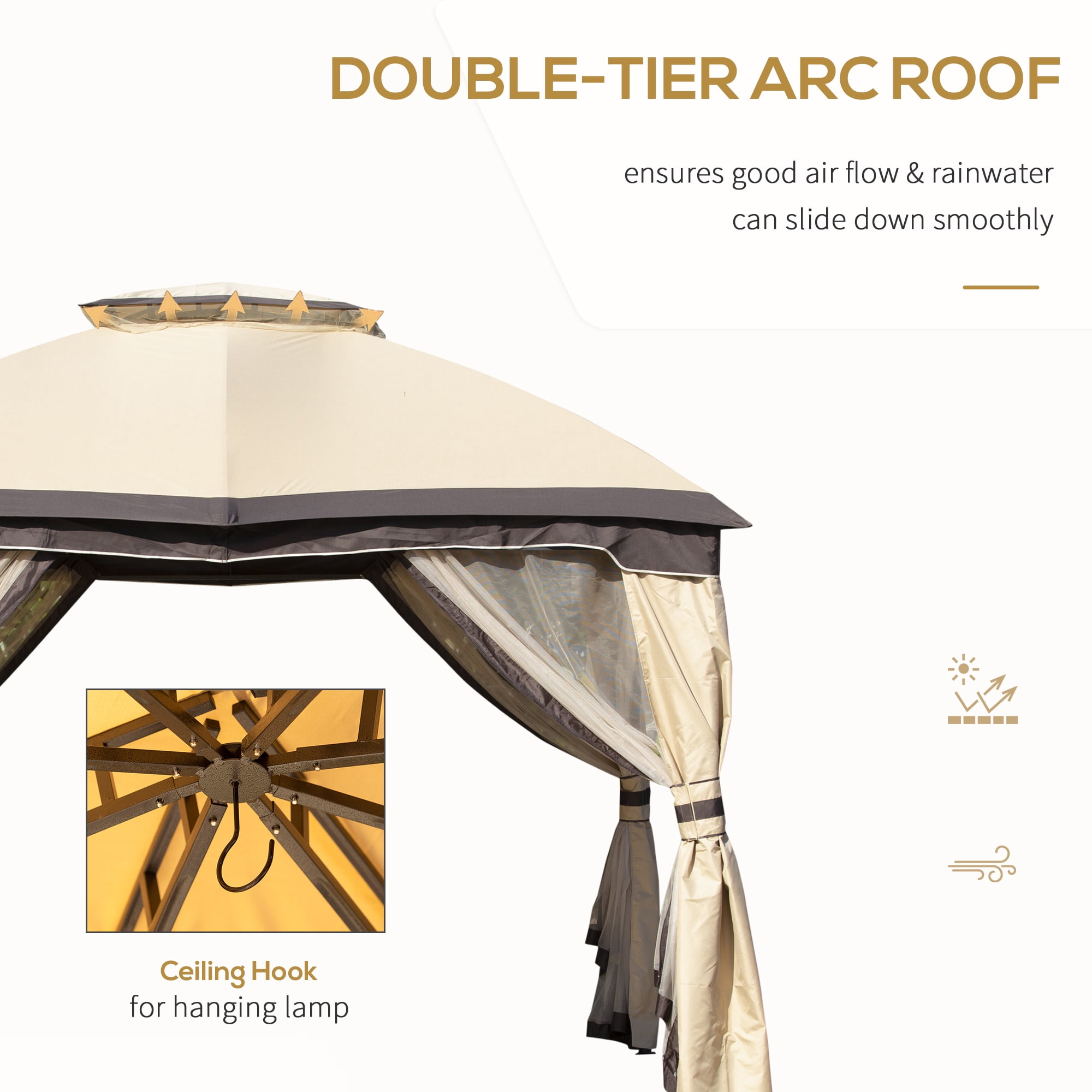 Outsunny 10' x 12' Outdoor Gazebo, Patio Gazebo Canopy Shelter w/Double Vented Roof, Zippered Mesh Sidewalls, Solid Steel Frame, Beige