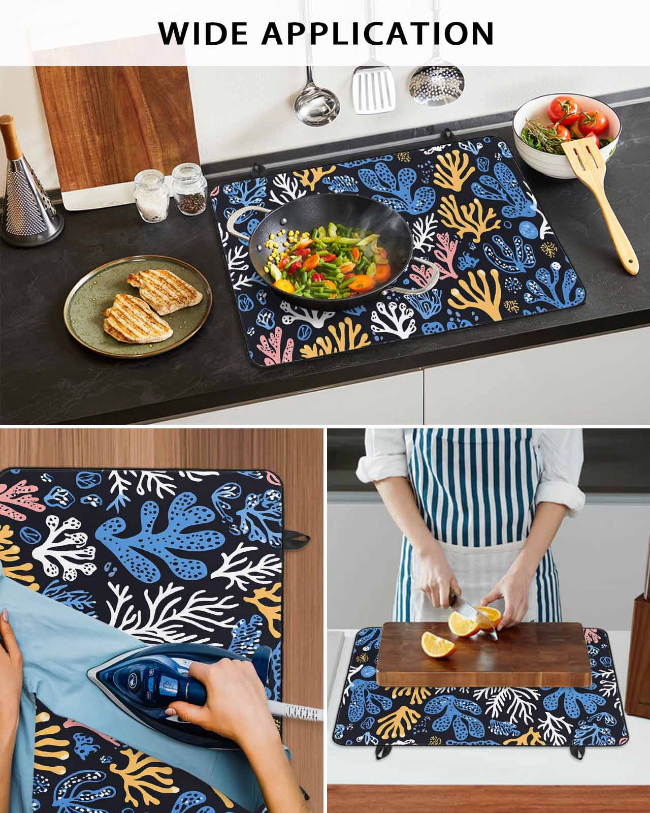 nqOlkjepod Large Induction Cooktop Protector Mat 24"x21", Blue Yellow White Coral Stove Top Covers for Electric Stove, Coastal Watercolor Ocean Stove Burner Cover Mats, Glass Top Stove Cover
