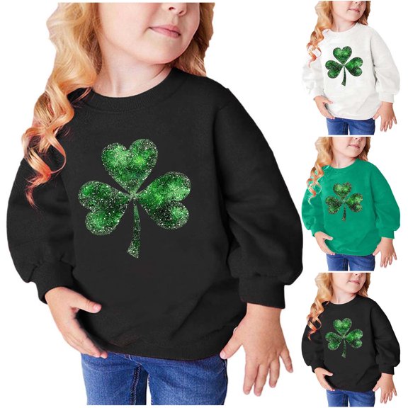 St.Patrick's Day Agkizg Toddler Baby Girls Summer Tops, Long Sleeve T-shirt for Kids, Toddler Girls Casual Pullover Blouse Tee Children Green Printing Crewneck T Shirts, Sizes 3-4 Years