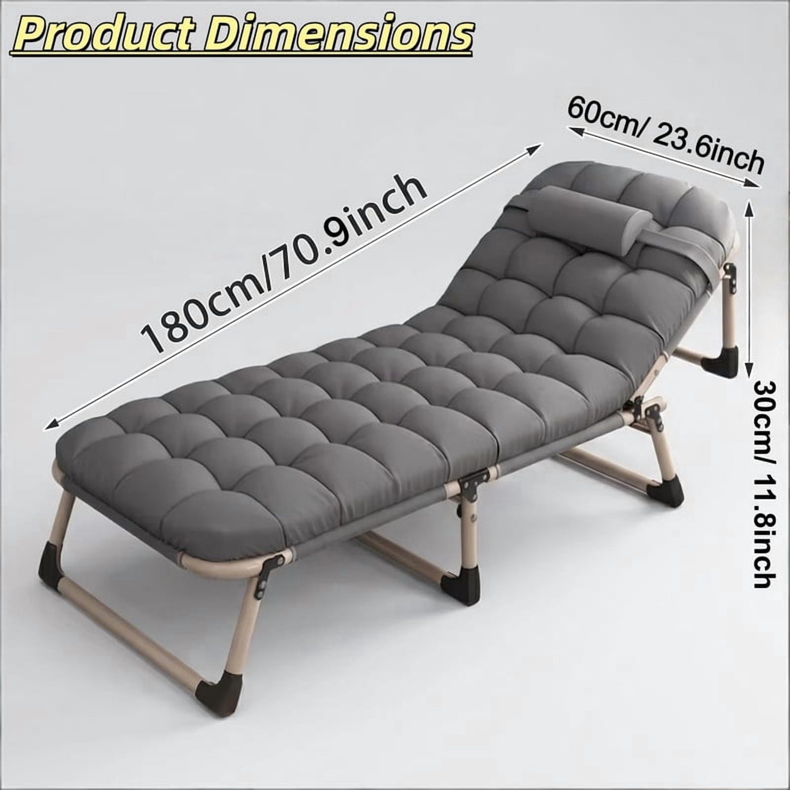 Heavy-Duty Folding Bed Frame with Adjustable Backrest, Portable Camping Cot, Indoor/Outdoor Daybed with Removable Pad