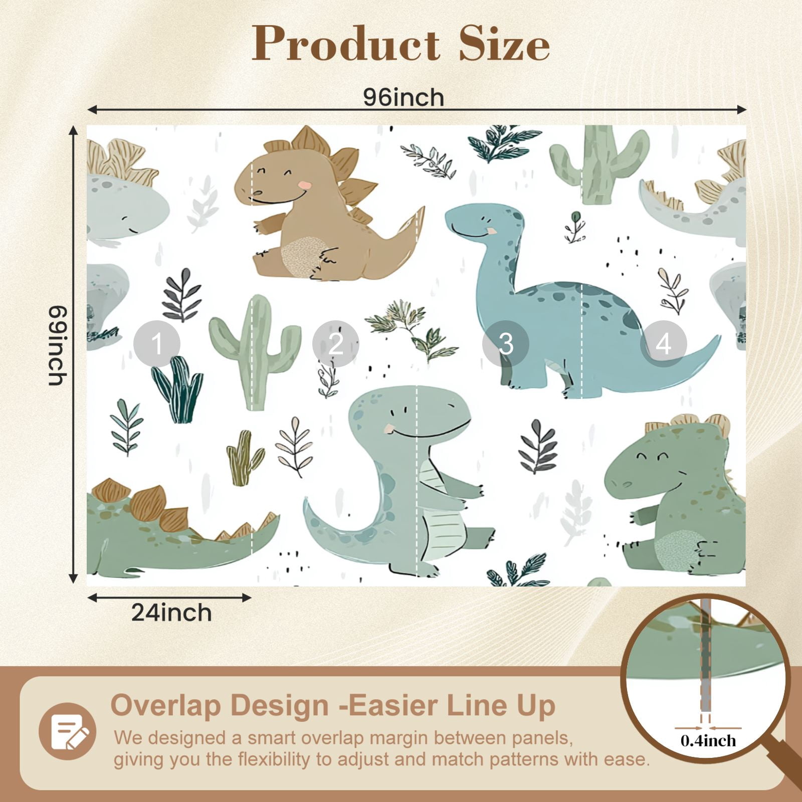 Wall Mural Peel and Stick Dinosaur baby boy seamless Sweet dino palm cactus Self-Adhesive Wallpaper Removable Wall Decal Wall Sticker Home Decor for Living Room Bedroom 69"x96"