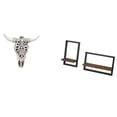 thumbnail image 1 of Arte de pared con cabeza de toro tribal y estantes de madera rústica para oficina, dormitorio, cocina, comedor, almacenamiento y decoración., 1 of 8