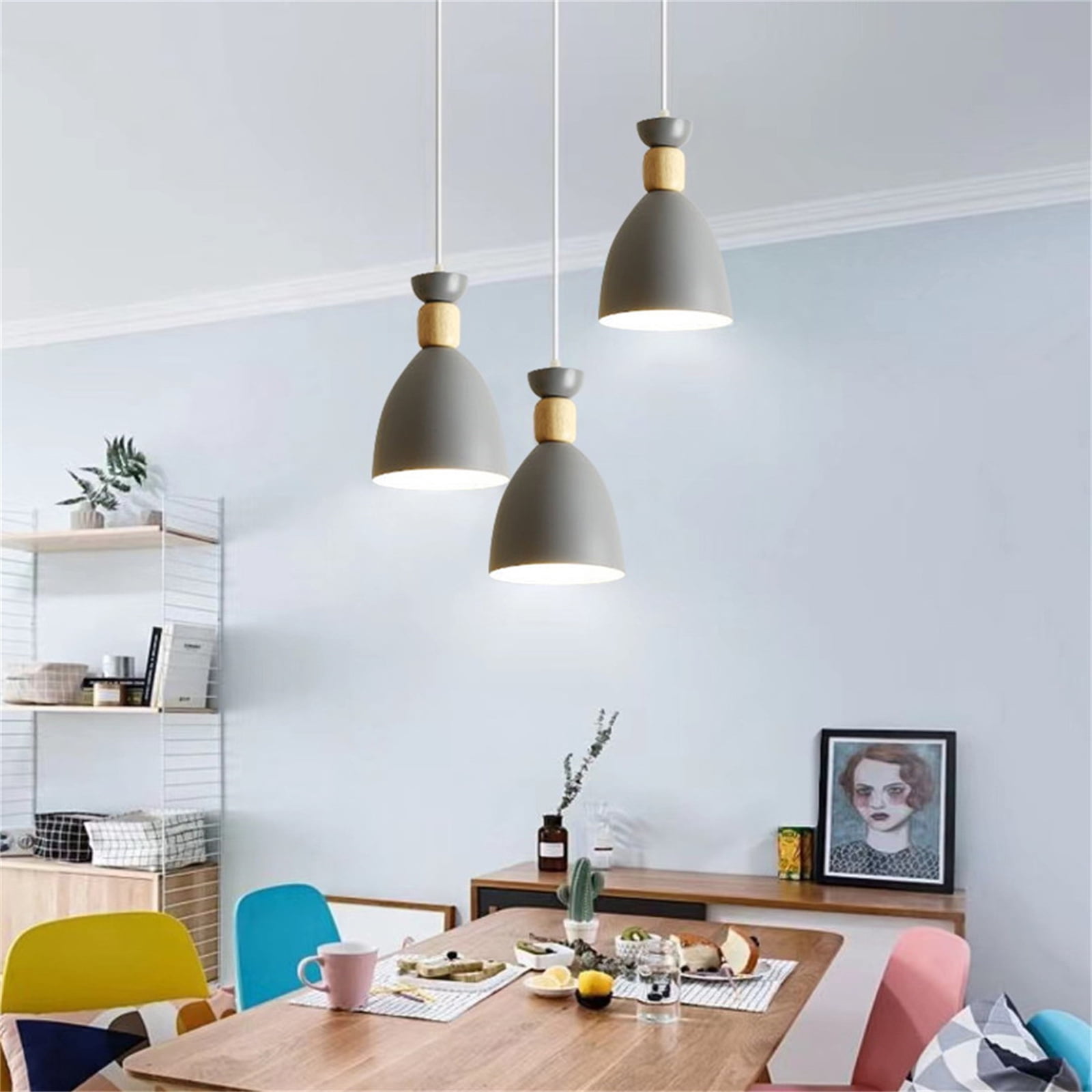 JLOWCO Farmhouse Corded Hanging Light Fixture Plug in Light Socket Modern Pendant Lights Kitchen Island Lighting Hanging Lights Indoor Gray Island Light (LED Bulb Include)