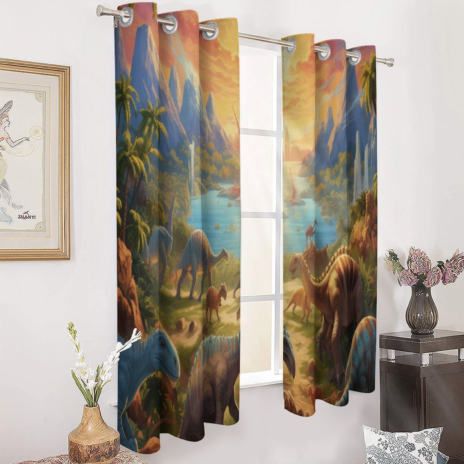 Blackout Curtains for Bedroom Dinosaur Full Room Darkening Grommet Curtains for Living Room,Thermal Insulated Ombre Drapes
